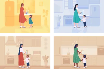 Child Distracts Mother Illustration Pack