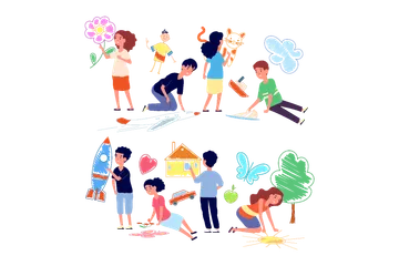 Children Drawing On Floor Illustration Pack