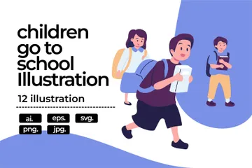 Children Go To School Illustration Pack