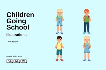 Children Going School Illustration Pack