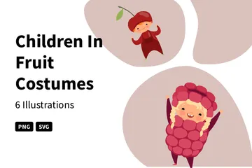 Children In Fruit Costumes Illustration Pack