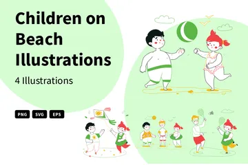 Children On Beach Illustration Pack