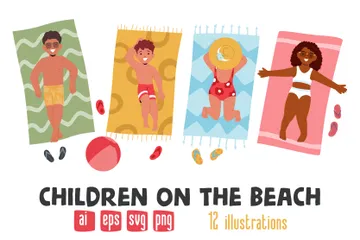 Children On The Beach Illustration Pack