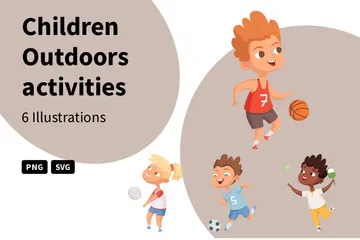 Children Outdoors Activities Illustration Pack