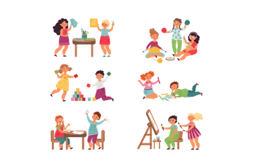 Children Play Together Illustration Pack