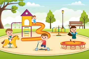 Children Playground Cartoon Illustration Pack