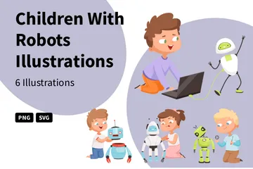Children With Robots Illustration Pack