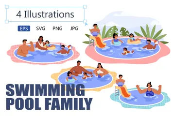 Children Relaxing In Swimming Pool Illustration Pack