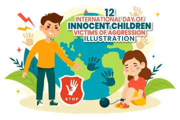 Children Victims Of Aggression Illustration Pack