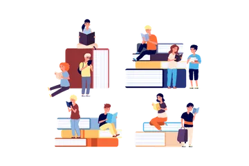 Children With Books Illustration Pack