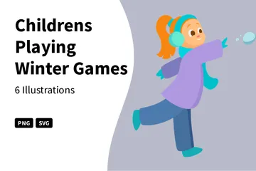Childrens Playing Winter Games Illustration Pack