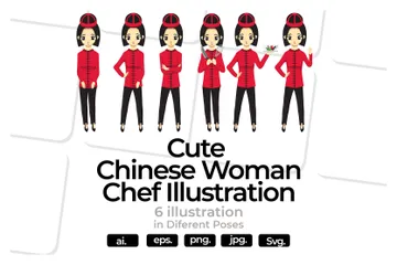 Chinese Woman Chef Illustration Pack