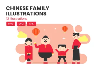 Chinesische Familie Illustrationspack