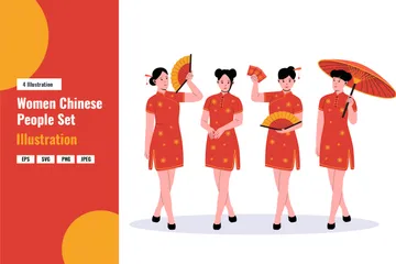 Chinesische Frau Illustrationspack