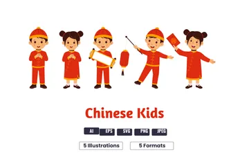 Chinesische Kinderkollektion Illustrationspack