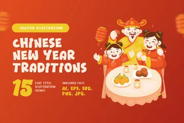 Chinesische Neujahrstraditionen Illustrationspack