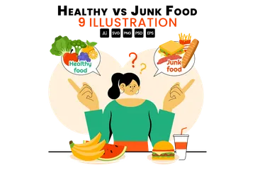 Choix d'aliments sains ou malsains Pack d'Illustrations