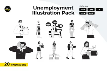Adultes multiethniques au chômage Pack d'Illustrations