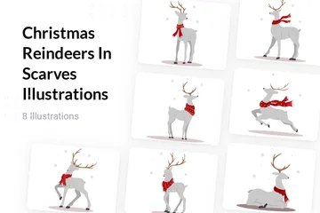 Christmas Reindeers In Scarves Illustration Pack