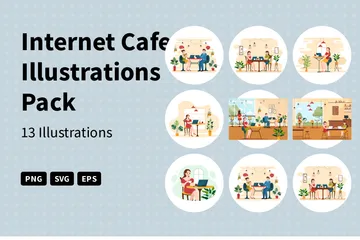 Internet café Pacote de Ilustrações