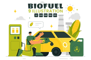 Ciclo de vida de los biocombustibles Paquete de Ilustraciones