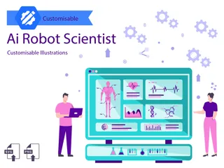 Científico robot con inteligencia artificial Paquete de Ilustraciones