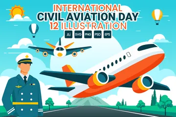 Civil Aviation Day Illustration Pack