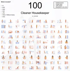 Cleaner Housekeeper Illustration Pack