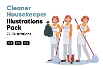 Cleaner Housekeeper Illustration Pack