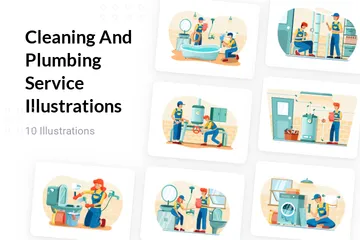Cleaning And Plumbing Service Illustration Pack