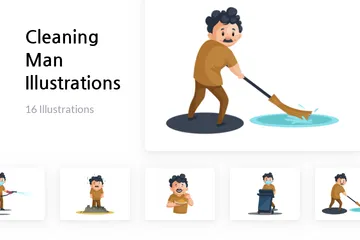 Cleaning Man Illustration Pack