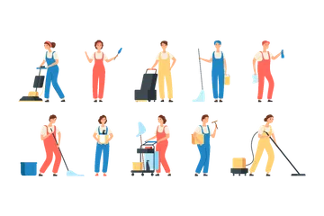 Cleaning Service Workers Illustration Pack