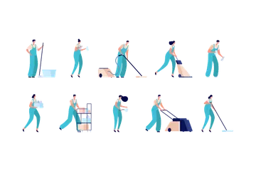 Cleaning Staff Illustration Pack
