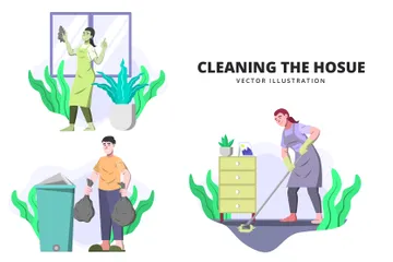 Cleaning The House Illustration Pack