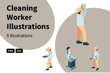 Cleaning Worker Illustration Pack