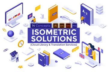 Cloud Library And Translation Services Illustration Pack