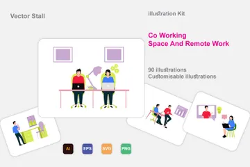 Co-Working Space And Remote Work Illustration Pack