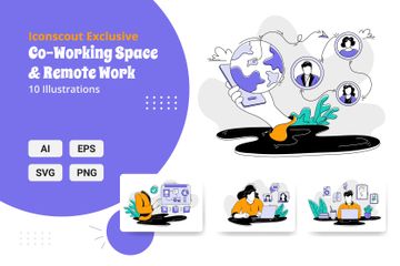 Co-Working Space & Remote Work Illustration Pack