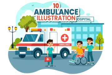Coche Ambulancia Paquete de Ilustraciones