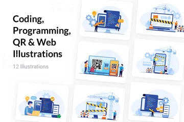Codificação, programação, QR e Web Pacote de Ilustrações