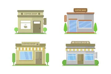 Coffee Shop Buildings Illustration Pack