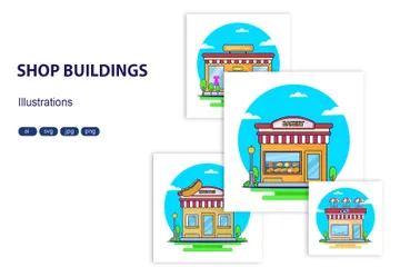 Collection Of Shop Buildings Illustration Pack