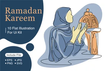 Comemore o Ramadã Kareem Pacote de Ilustrações