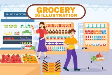Comida Tienda De Comestibles Compras Paquete de Ilustraciones