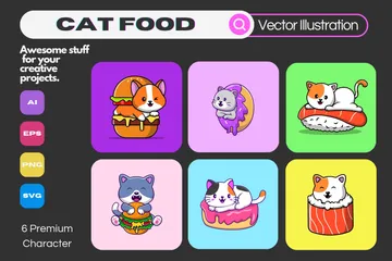 Comida de gato Pacote de Ilustrações