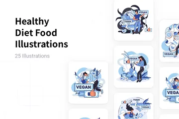 Alimentos Dietéticos Saludables Paquete de Ilustraciones