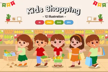 Niños de compras Paquete de Ilustraciones