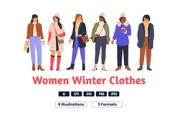 Concepto de atuendo de invierno para mujeres Paquete de Ilustraciones