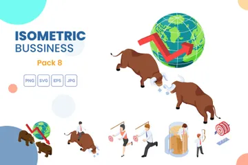 Conjunto de conceptos de negocios isométricos 8 Paquete de Ilustraciones