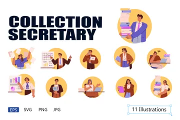 Conjunto de diversas secretarias en el trabajo ilustraciones vectoriales Paquete de Ilustraciones